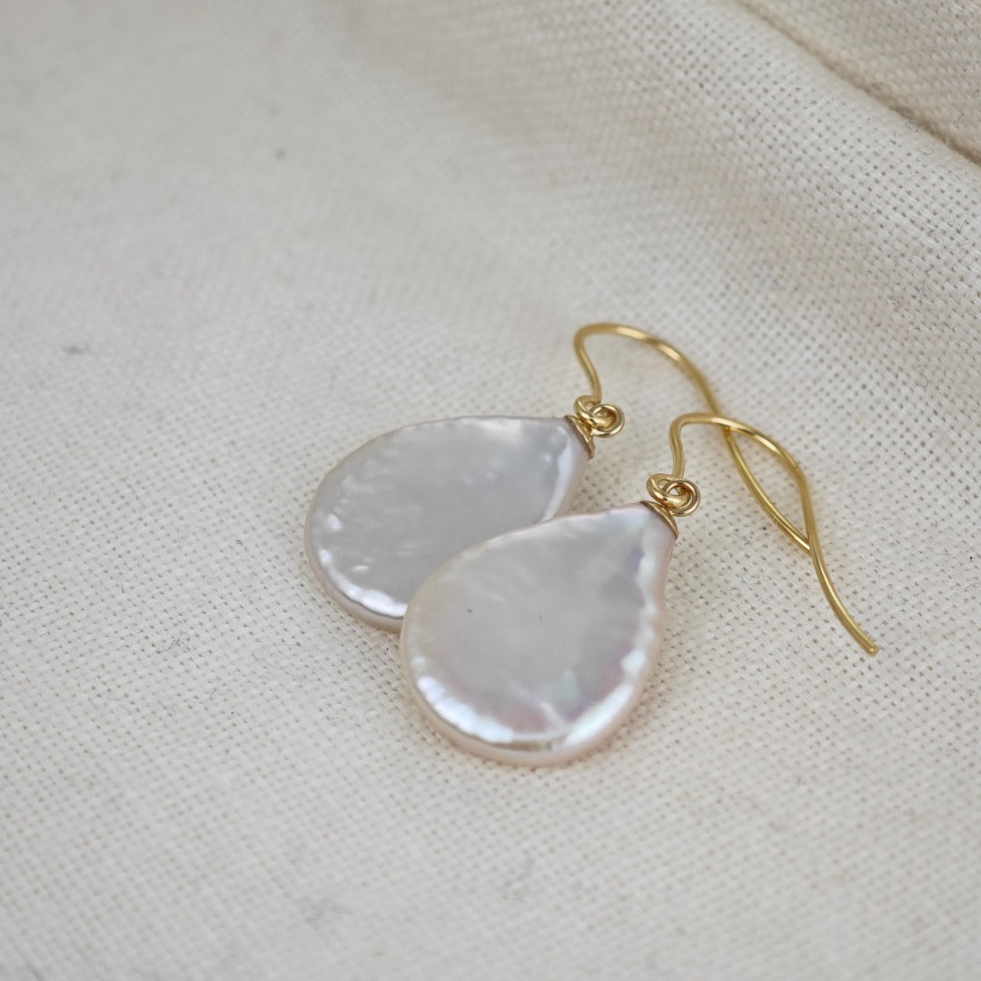 9ct Pearl Dangle Earrings 19mm Ivory Keshi Pear Handmade UK