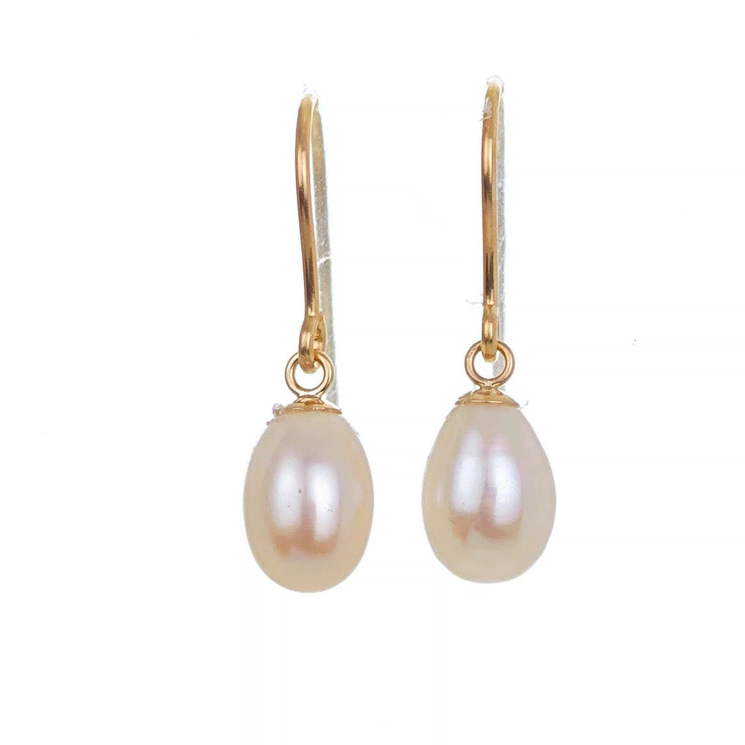 9ct Pearl Dangle Earrings 8mm Ivory Teardrop