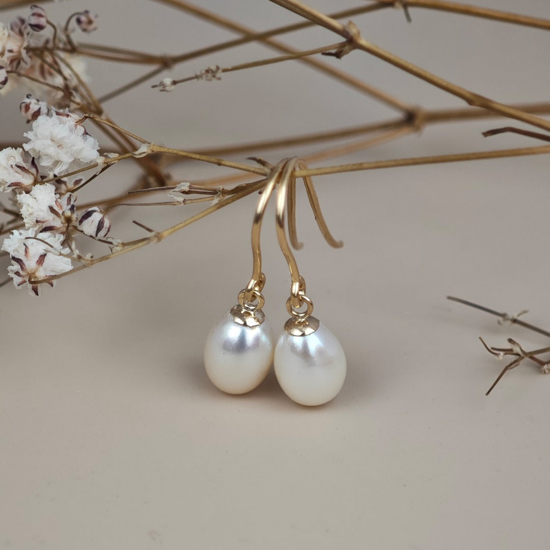 9ct Pearl Dangle Earrings 8mm Ivory Teardrop