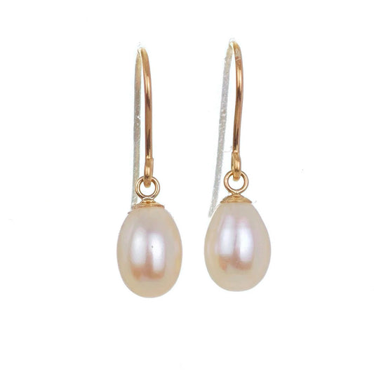 9ct Pearl Dangle Earrings 8mm Ivory Teardrop