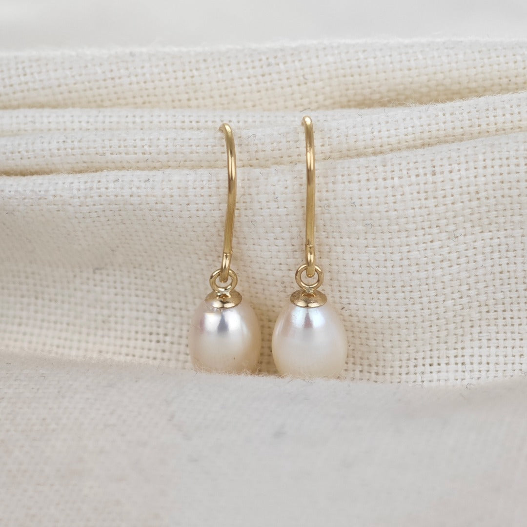 9ct Pearl Dangle Earrings 8mm Ivory Teardrop