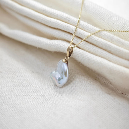 9ct Pearl Dangle Necklace 11mm Ivory Keishi Pendant