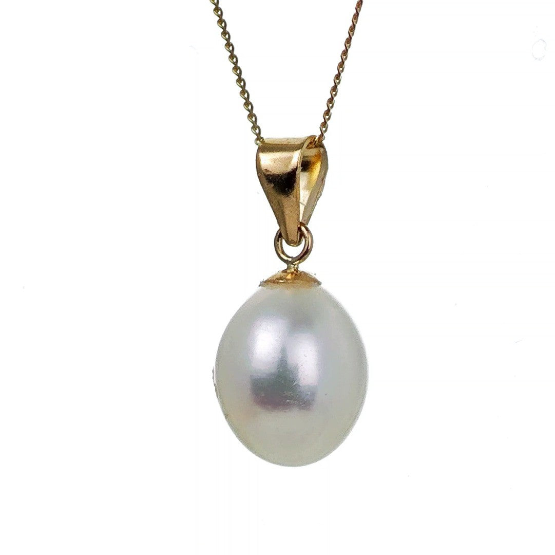 9ct Pearl Necklace 10mm Ivory Teardrop Pendant