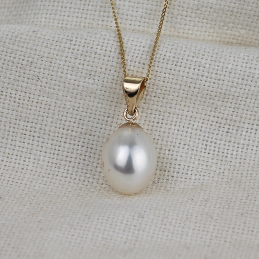 9ct Pearl Necklace 10mm Ivory Teardrop Pendant