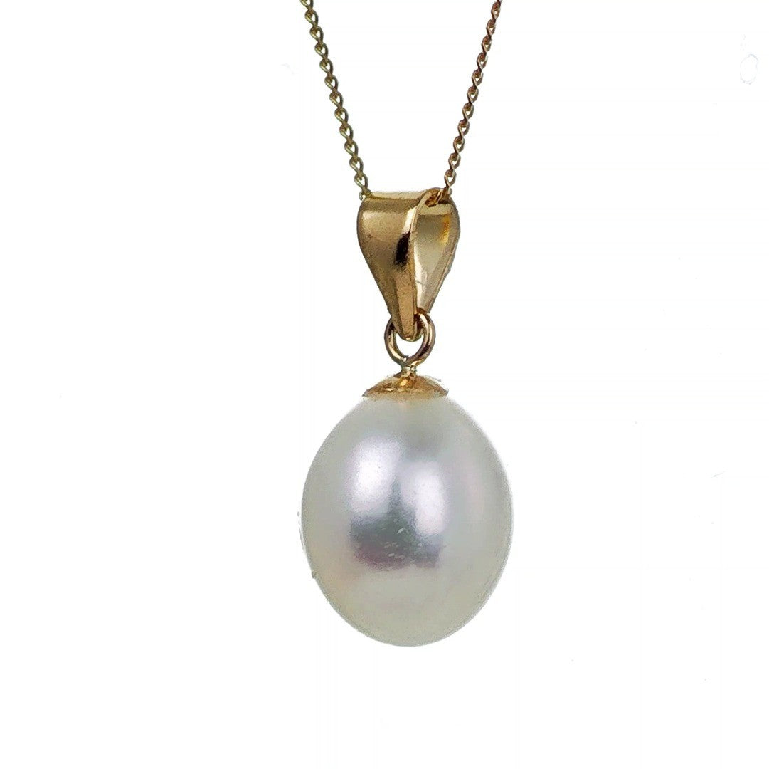 9ct Pearl Necklace 10mm Ivory Teardrop Pendant