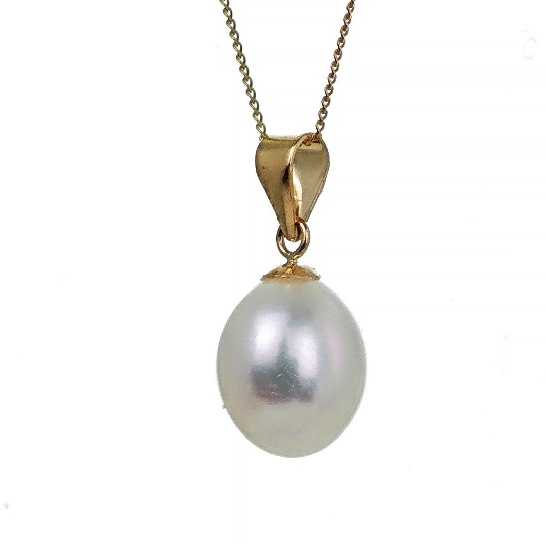 9ct Pearl Necklace 10mm Ivory Teardrop Pendant