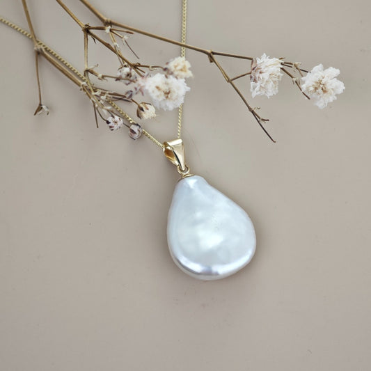 9ct Pearl Necklace 19mm Ivory Keishi Pear Pendant