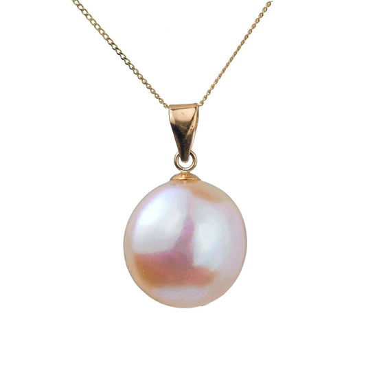 9ct Gold Baroque Coin Pearl Necklace White Pearl Necklace Gift