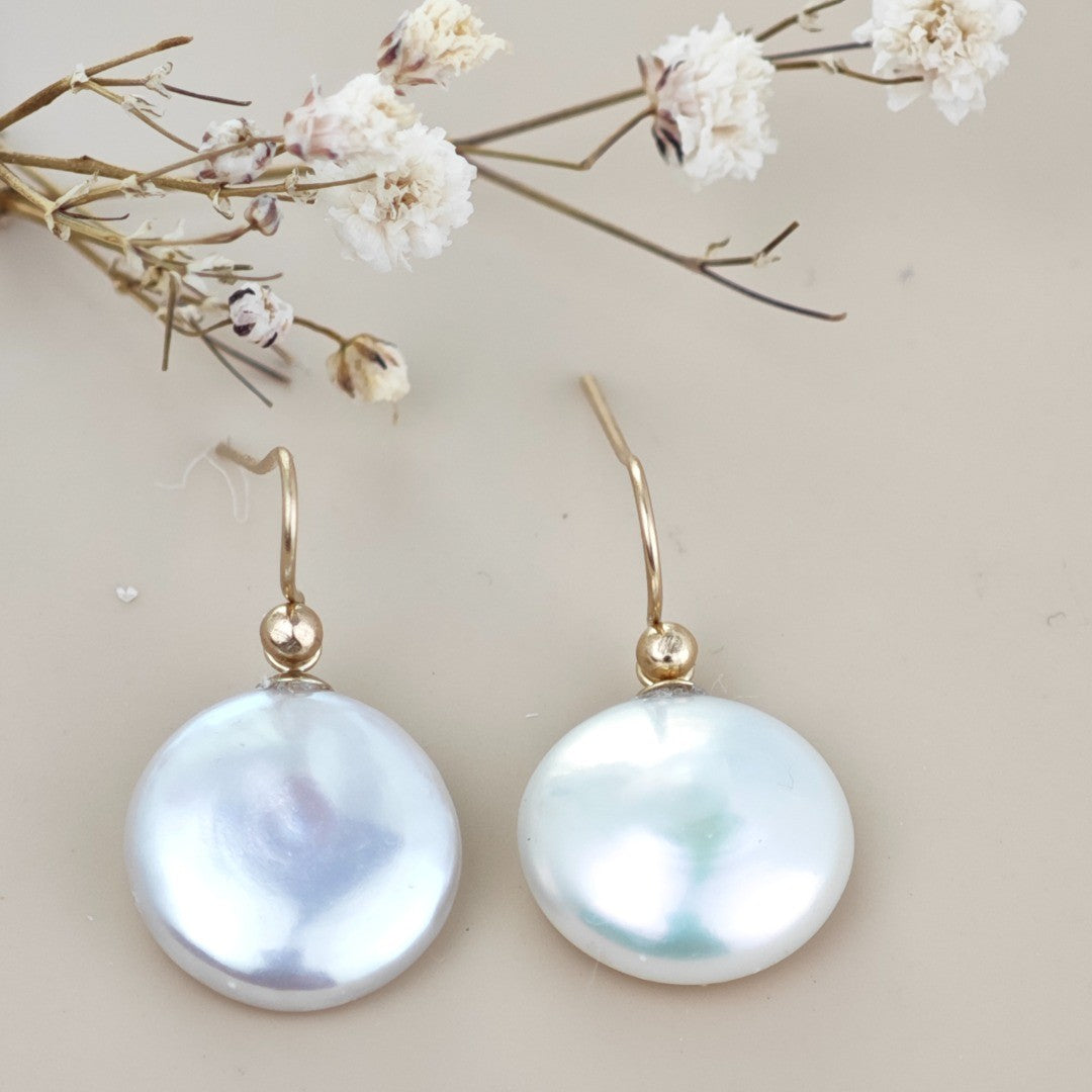 9ct Gold Baroque Coin Pearl Dangle Earrings