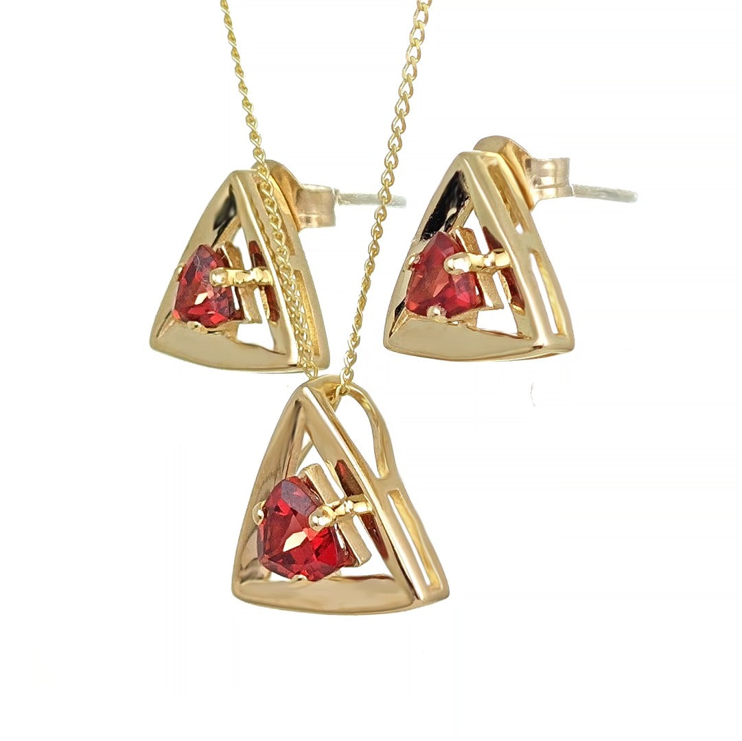 Garnet Trillion Jewellery Set in 9ct Gold