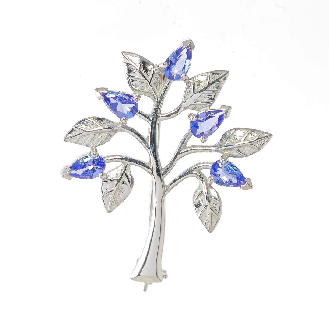 tanzanite tree of life brooch sterling silver boxed gift designed in the UK