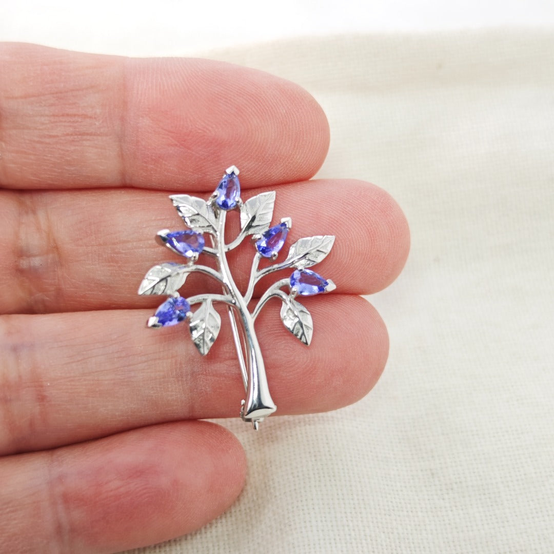 Tanzanite Tree of Life Brooch Sterling Silver Boxed Gift
