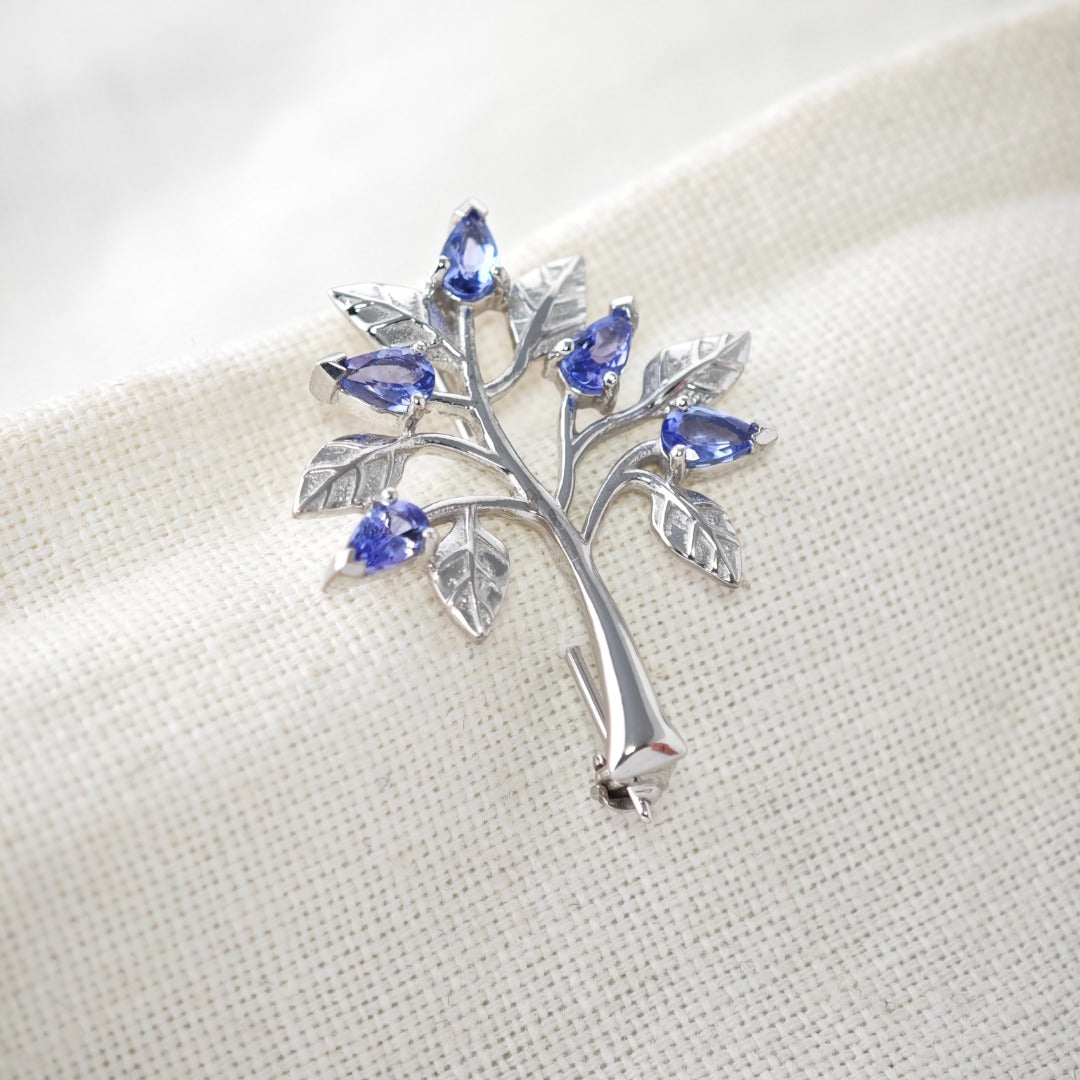 Tanzanite Tree of Life Brooch Sterling Silver Boxed Gift