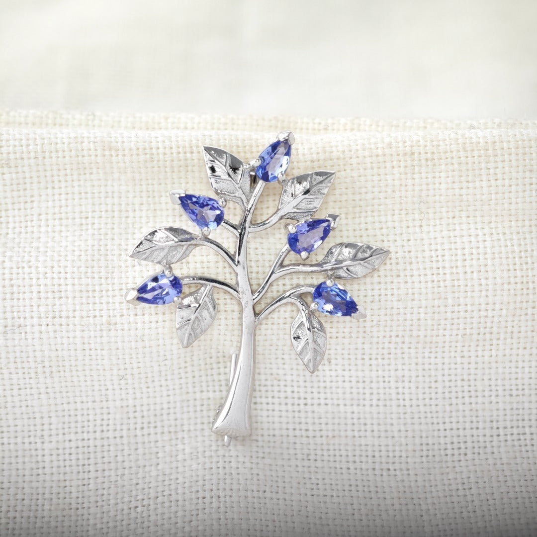 Tanzanite Tree of Life Brooch in Sterling Silver