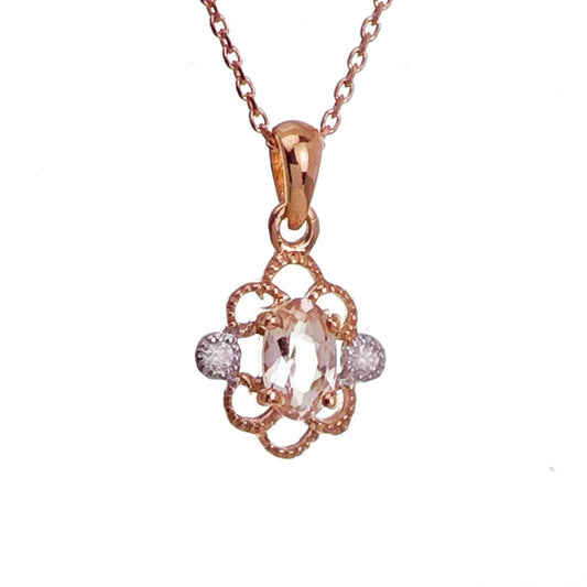 9ct Morganite Diamond Necklace Rose Gold Pink 0.18 ct Natural