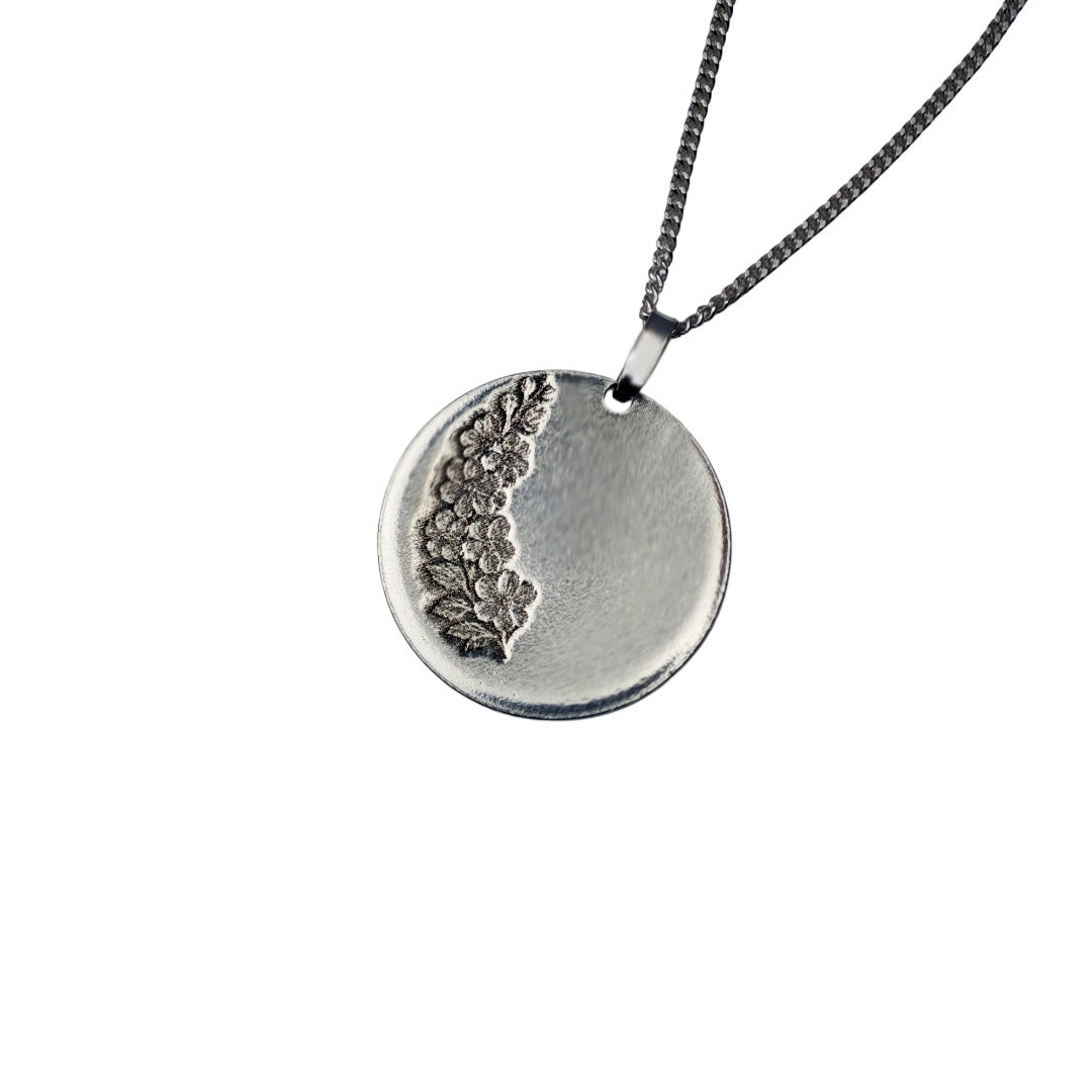 larkspur birth flower necklace  july pendant in recycled sterling silver  personalised & handmade in uk designed in the UK