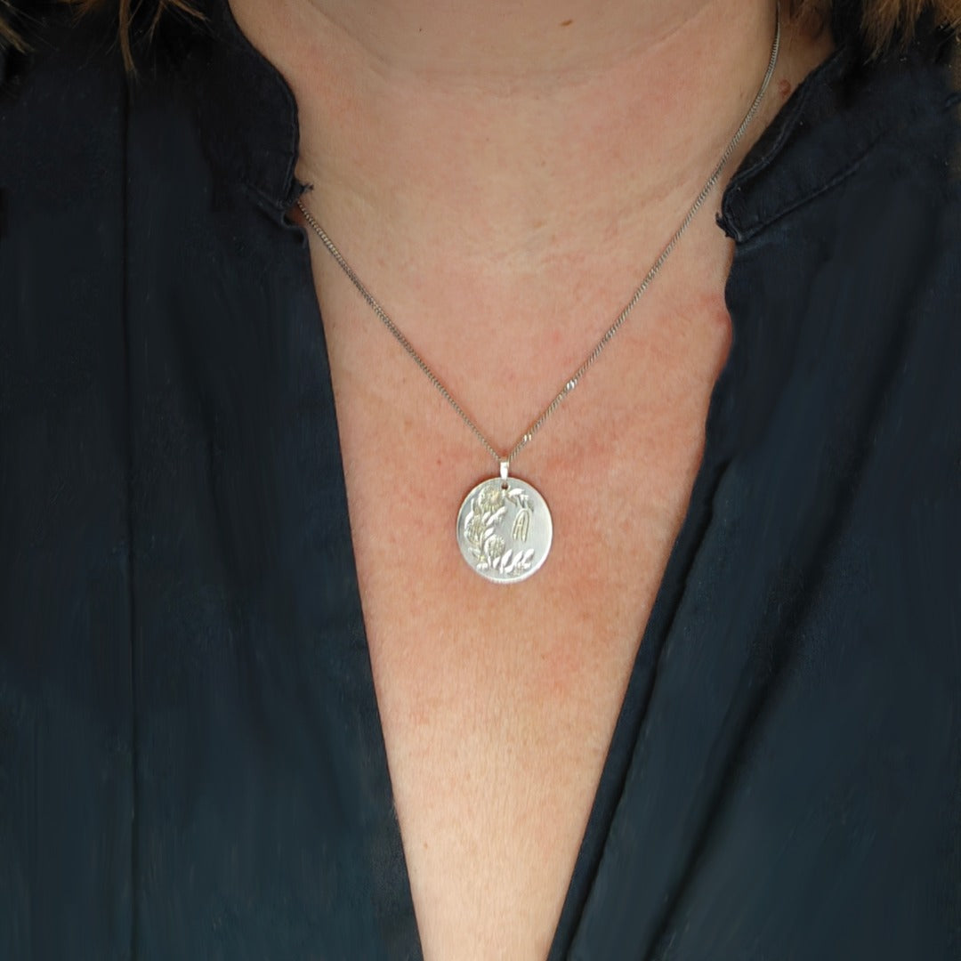 Marigold Birth Flower Coin Necklace in Sterling Silver