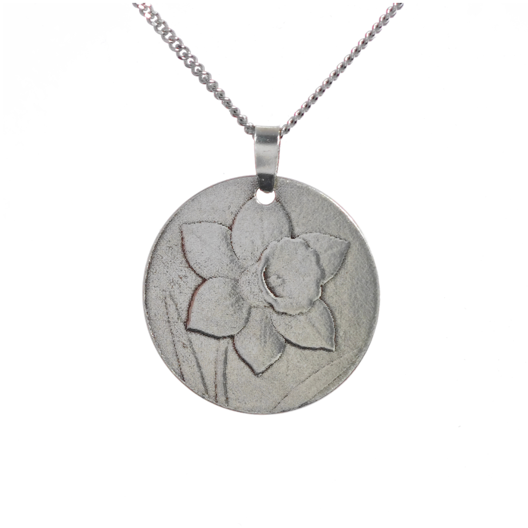 Silver Daffodil Coin Necklace Pendant Engrave Option Personalise 925