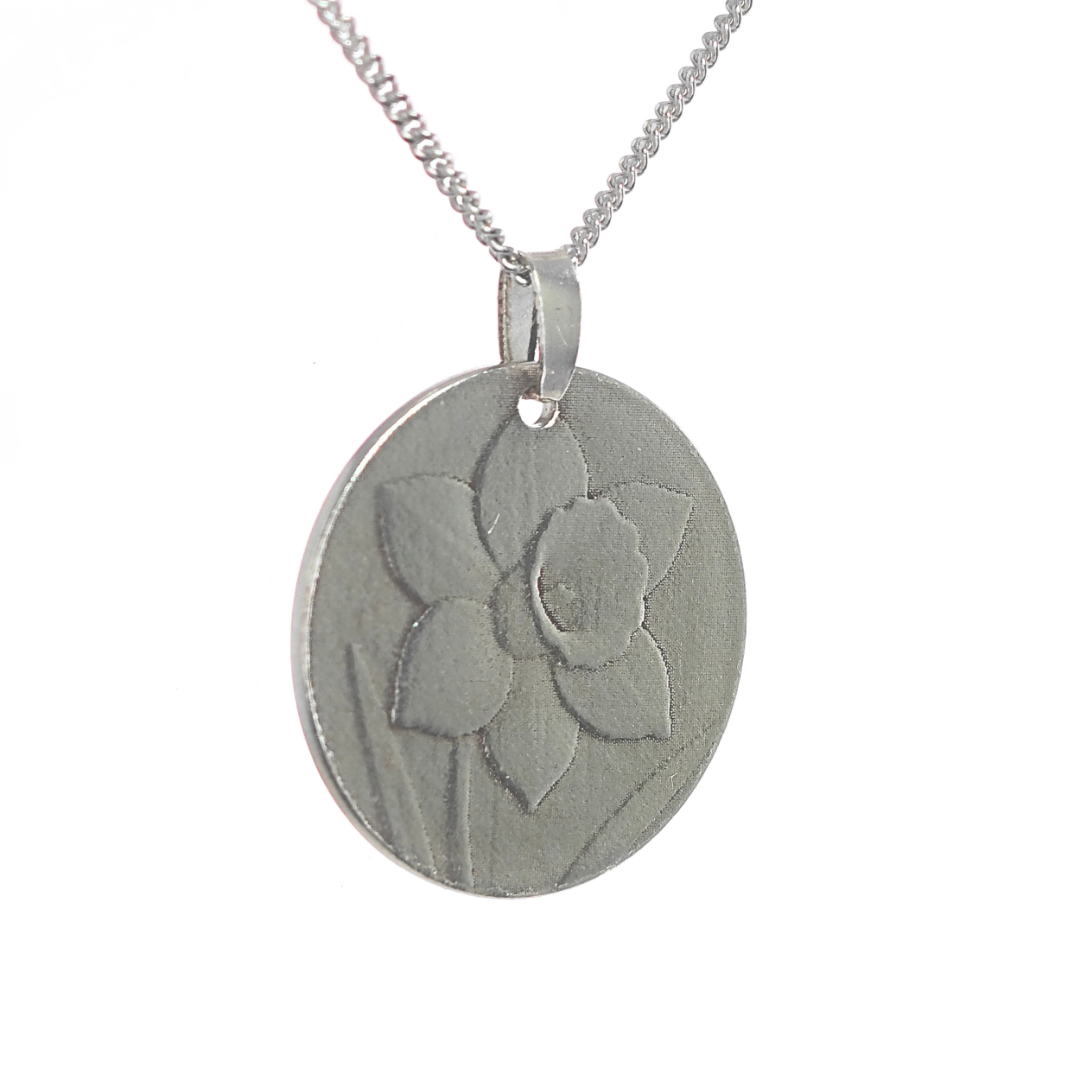 Silver Daffodil Coin Necklace Pendant Engrave Option Personalise 925