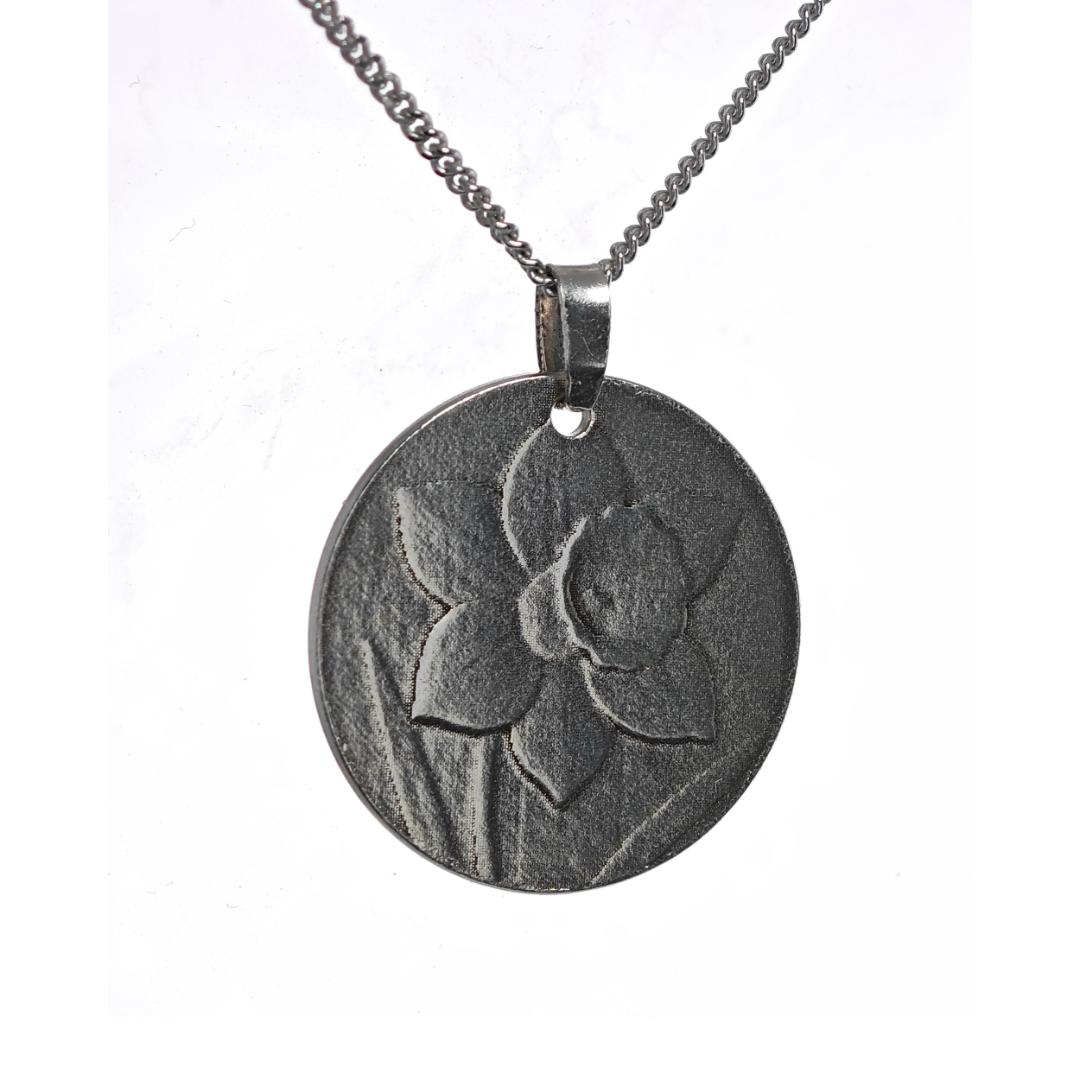 Silver Daffodil Coin Necklace Pendant Engrave Option Personalise 925
