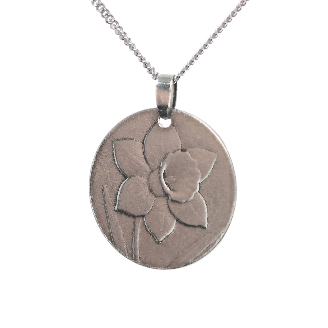 Silver Daffodil Coin Necklace Pendant Engrave Option Personalise 925