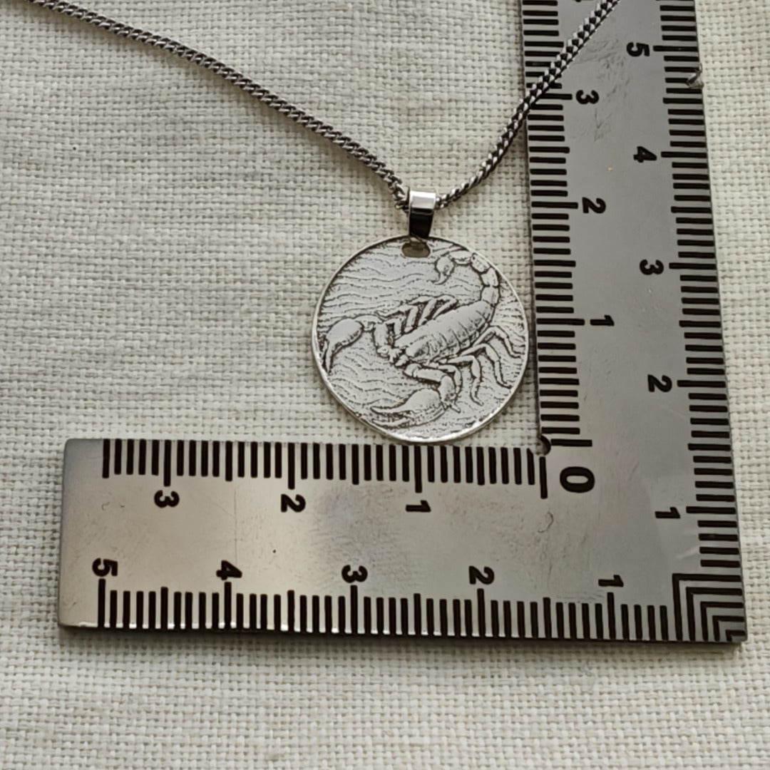 Silver Scorpion Coin Necklace Pendant Engrave Option Personalise Scorpio Zodiac