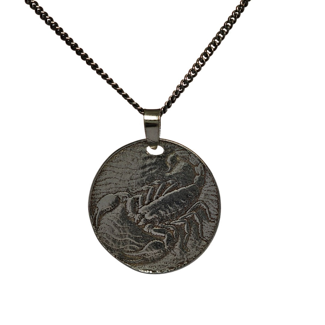 Silver Scorpion Coin Necklace Pendant Engrave Option Personalise Scorpio Zodiac