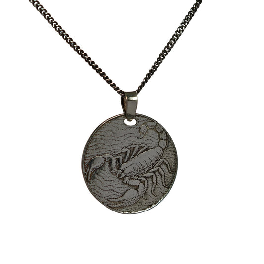 Silver Scorpion Coin Necklace Pendant Engrave Option Personalise Scorpio Zodiac