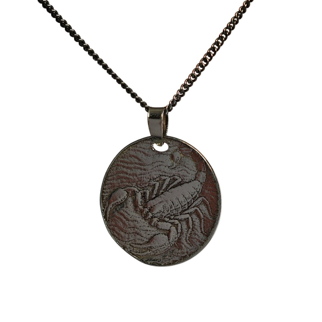 Silver Scorpion Coin Necklace Pendant Engrave Option Personalise Scorpio Zodiac