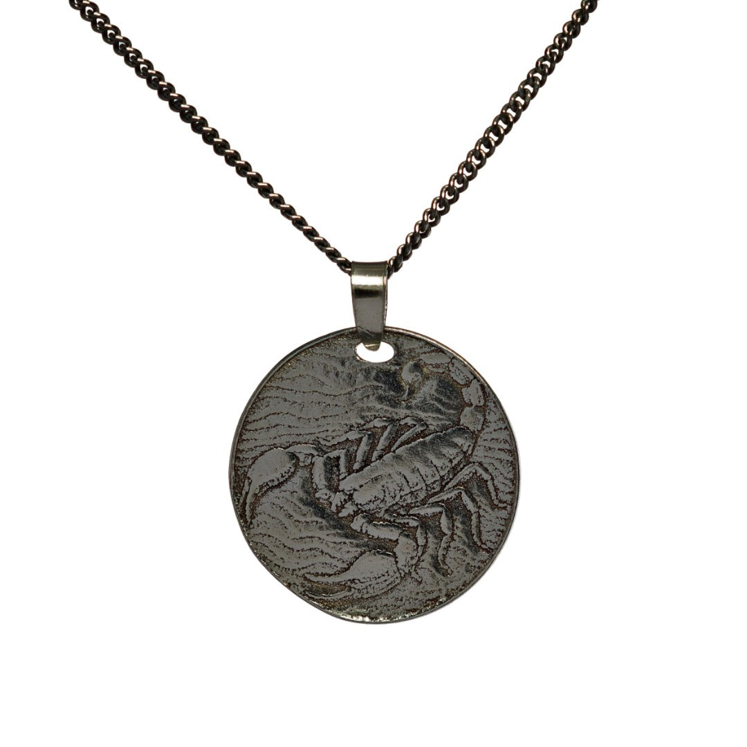 Silver Scorpion Coin Necklace Pendant Engrave Option Personalise Scorpio Zodiac