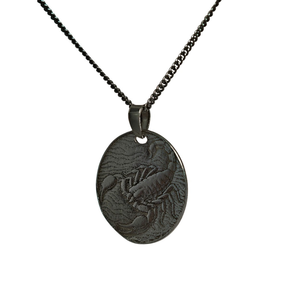 Silver Scorpion Coin Necklace Pendant Engrave Option Personalise Scorpio Zodiac