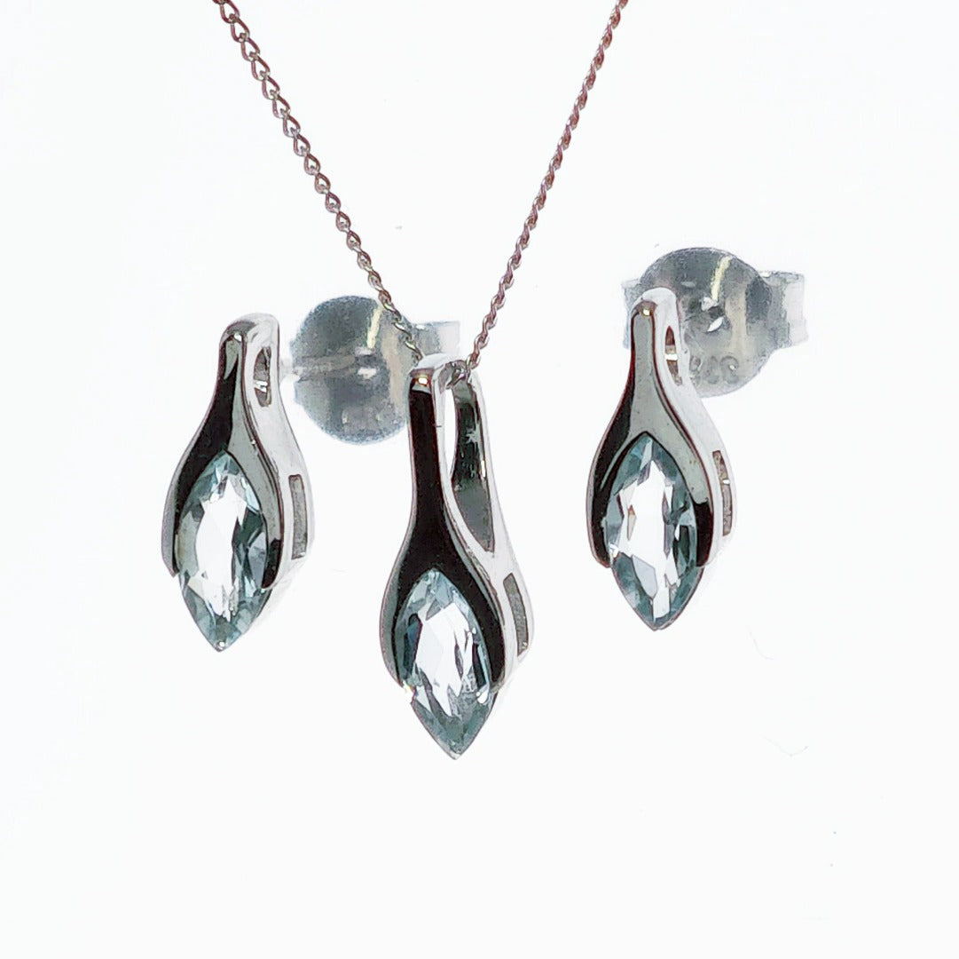 Aquamarine Minimalist Marquise Jewellery Set in 9ct White Gold
