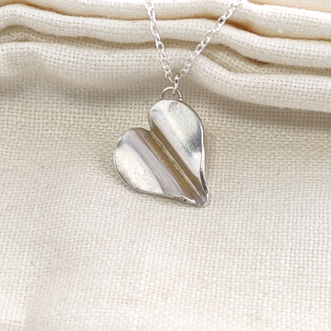 Sterling Silver Paper Plane Heart Pendant Necklace 925 Engravable Handmade UK