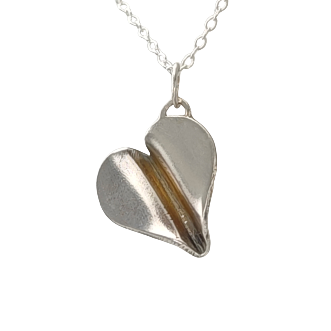 sterling silver paper plane heart pendant necklace 925 engravable handmade uk designed in the UK