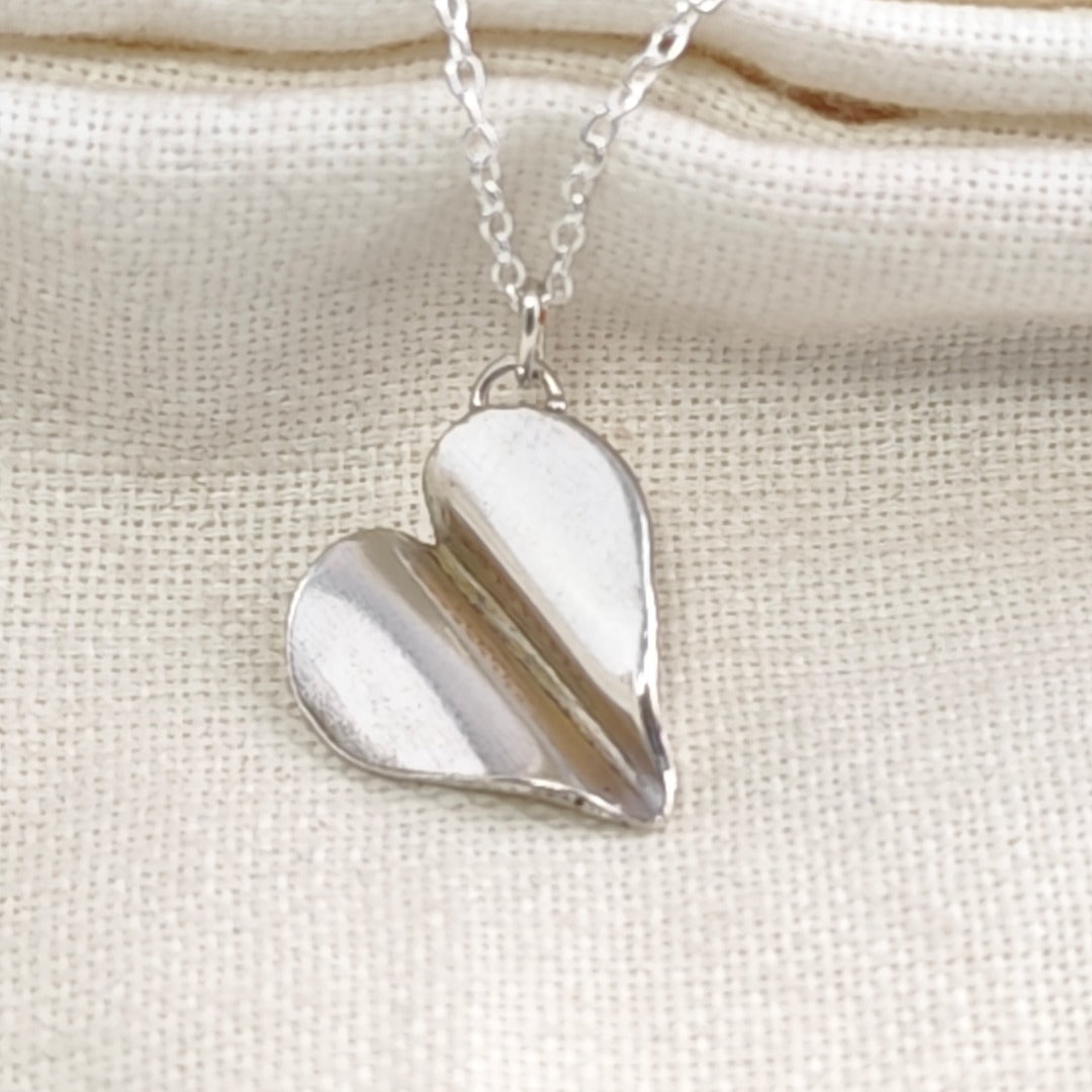 Sterling Silver Paper Plane Heart Pendant Necklace 925 Engravable Handmade UK