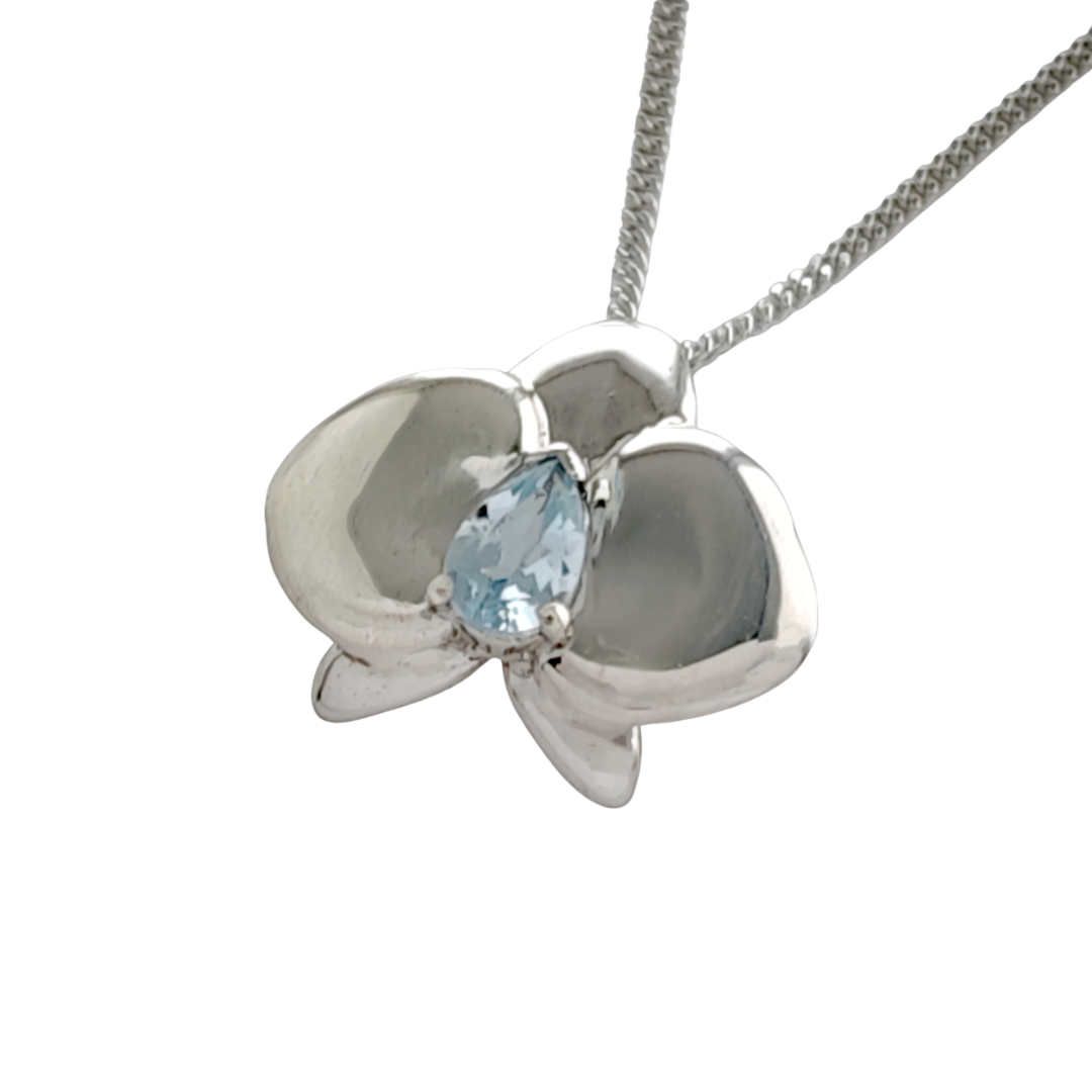 Silver Aquamarine Aphrodite Orchid Necklace