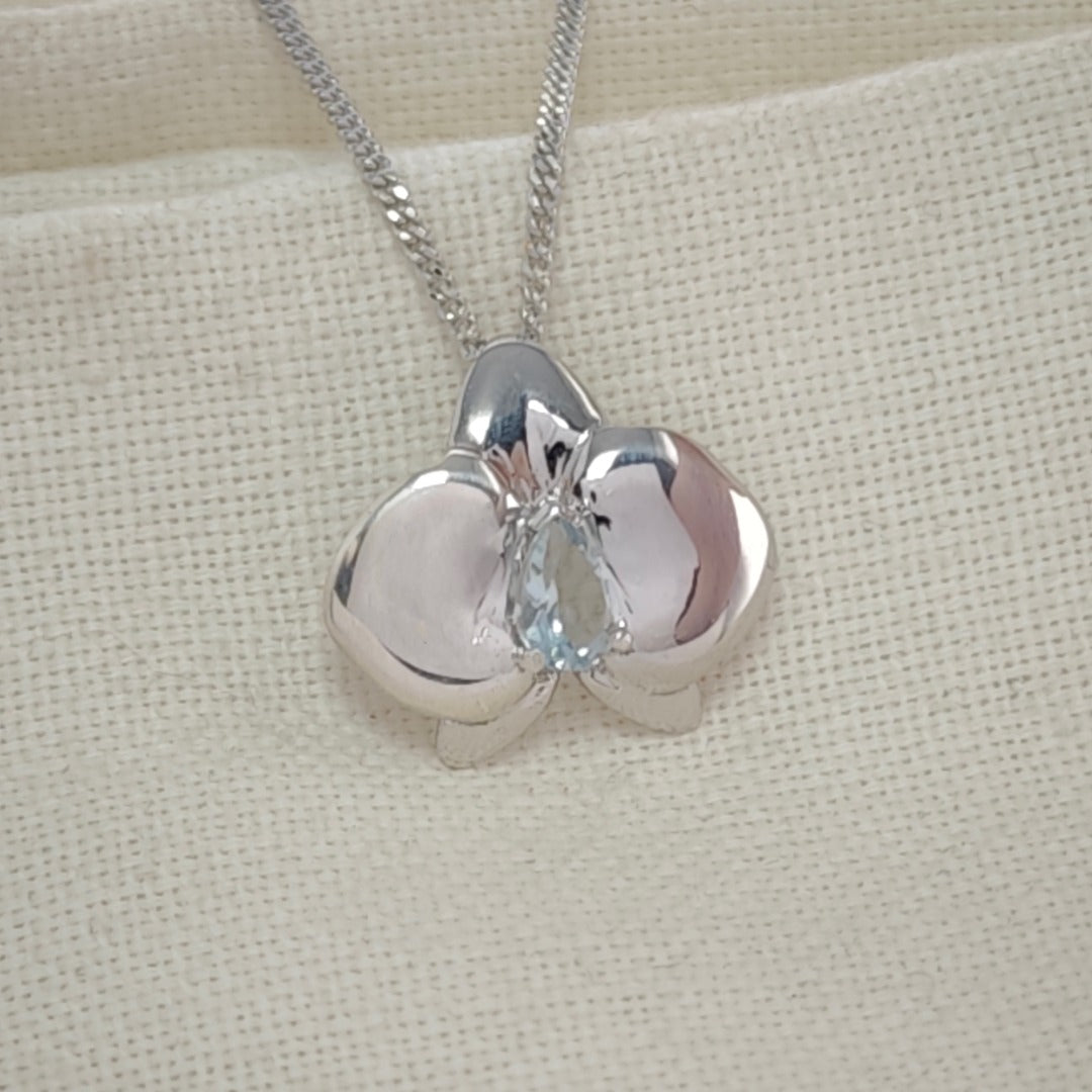 Silver Aquamarine Aphrodite Orchid Necklace