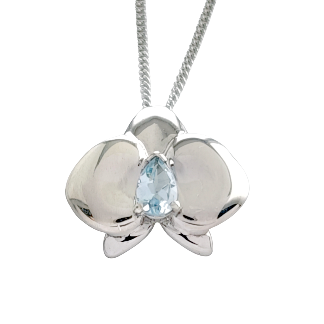Silver Aquamarine Aphrodite Orchid Necklace