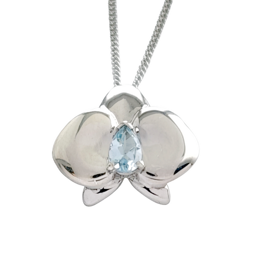 Silver Aquamarine Aphrodite Orchid Necklace