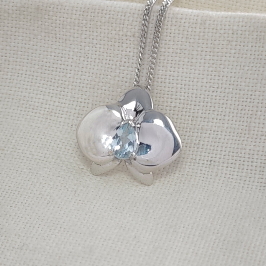 Silver Aquamarine Aphrodite Orchid Necklace