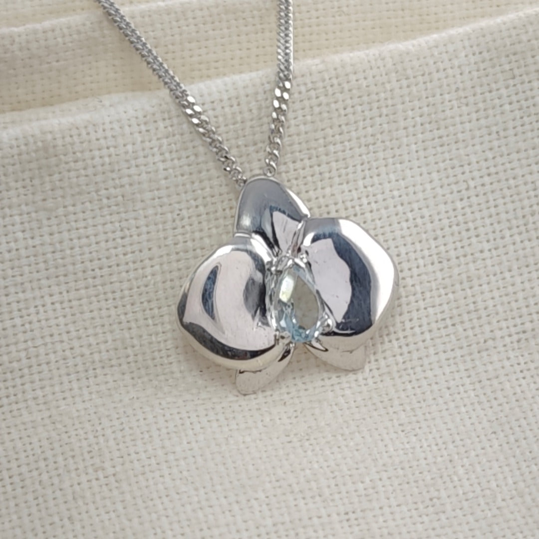 Silver Aquamarine Aphrodite Orchid Necklace