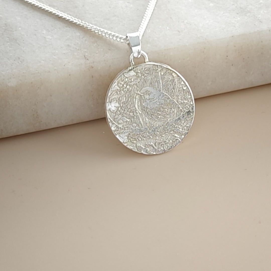 Wren Engraved Sterling Silver Coin Necklace