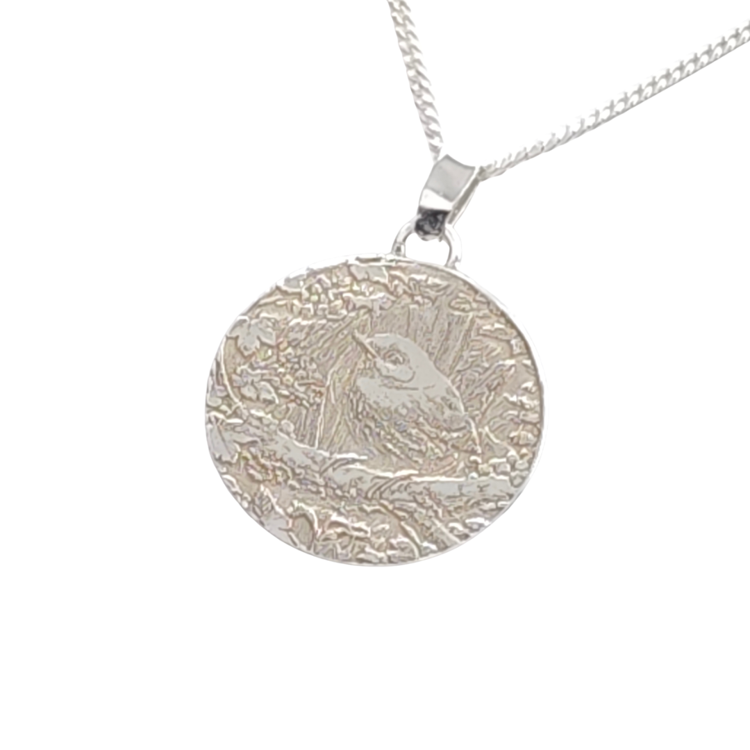 Wren Engraved Sterling Silver Coin Necklace