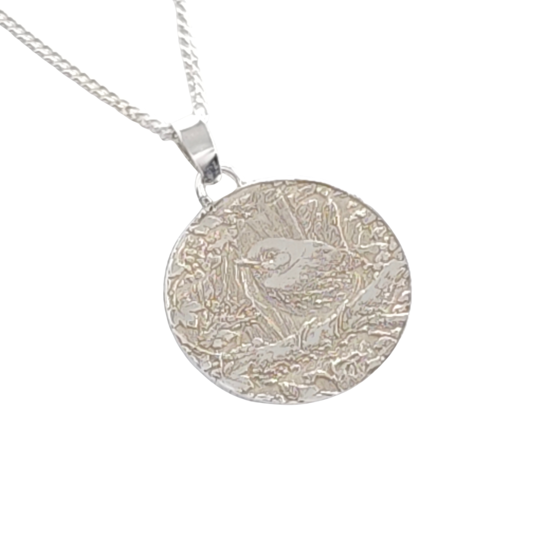 Wren Engraved Sterling Silver Coin Necklace