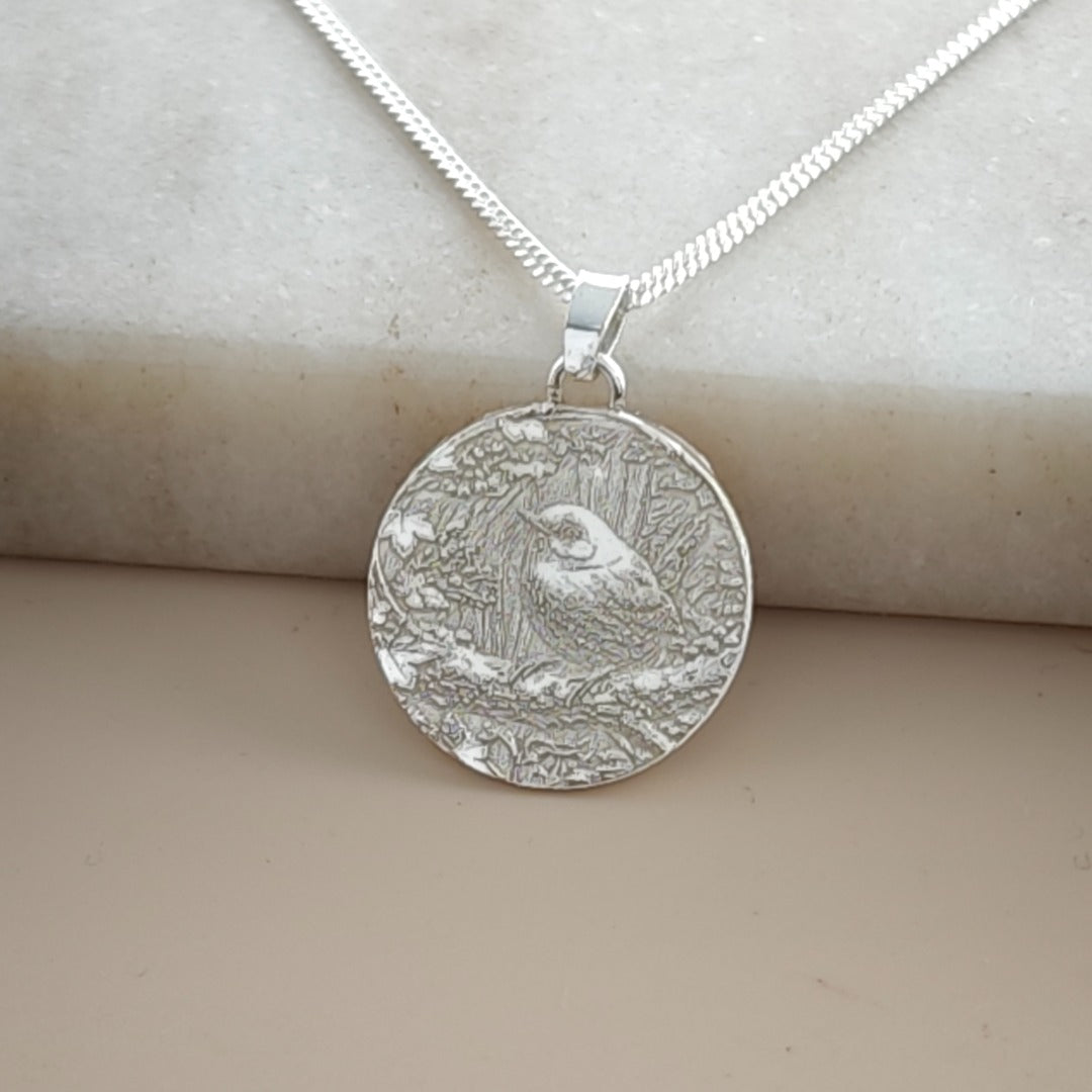 Wren Engraved Sterling Silver Coin Necklace