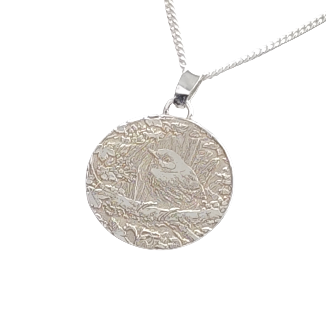 Wren Engraved Sterling Silver Coin Necklace