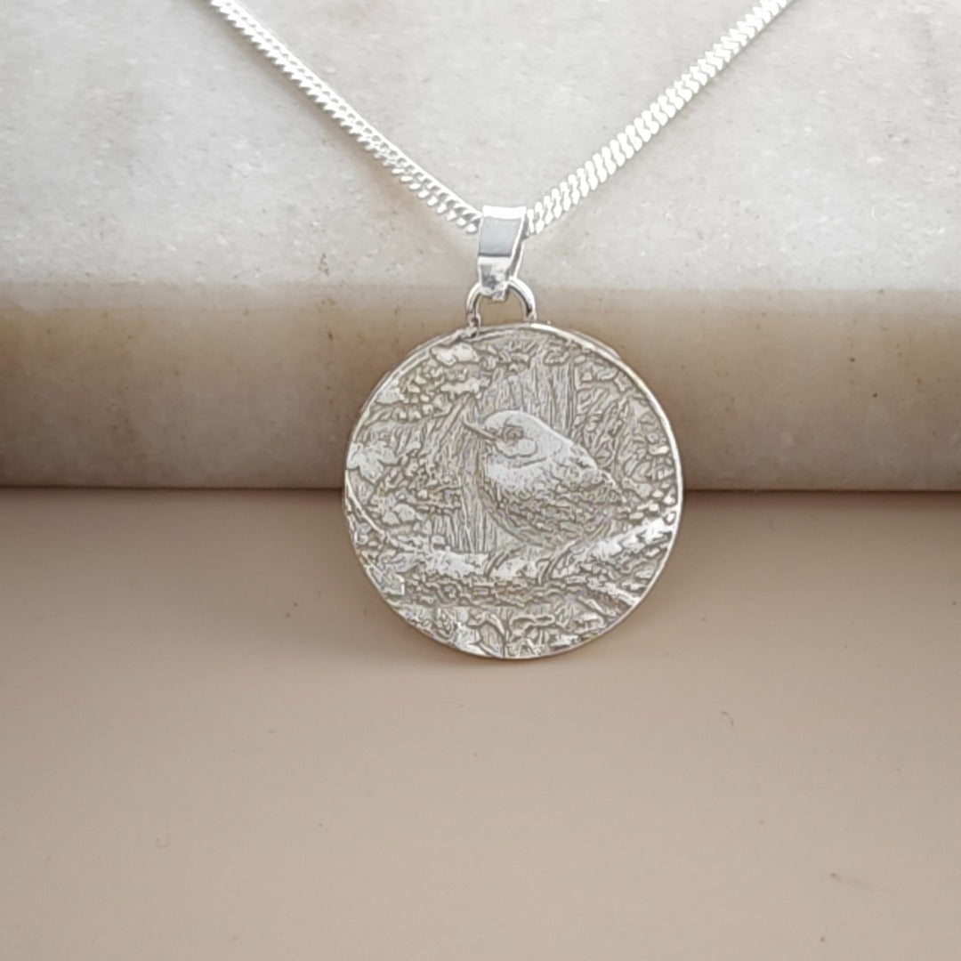 Wren Engraved Sterling Silver Coin Necklace