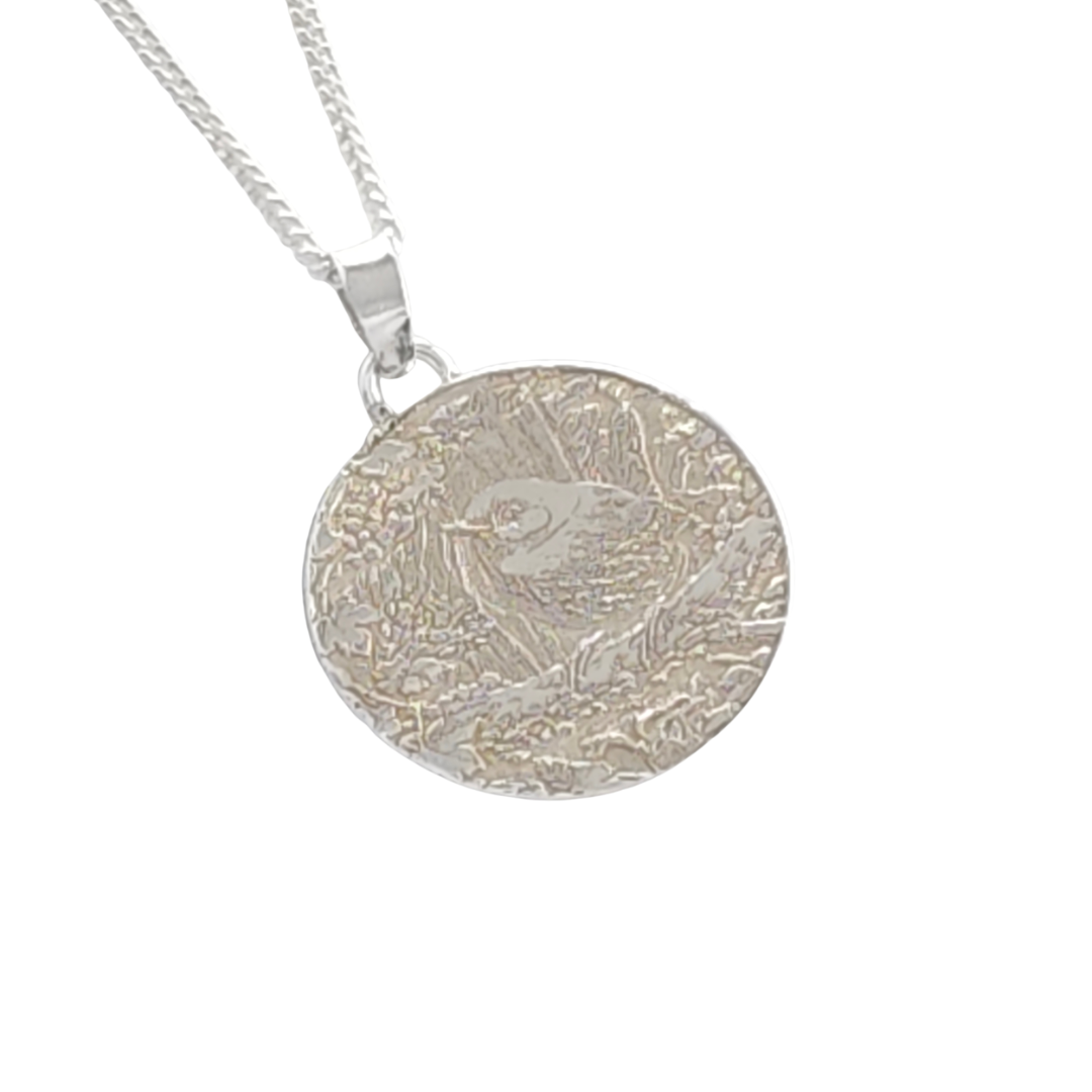 Wren Engraved Sterling Silver Coin Necklace