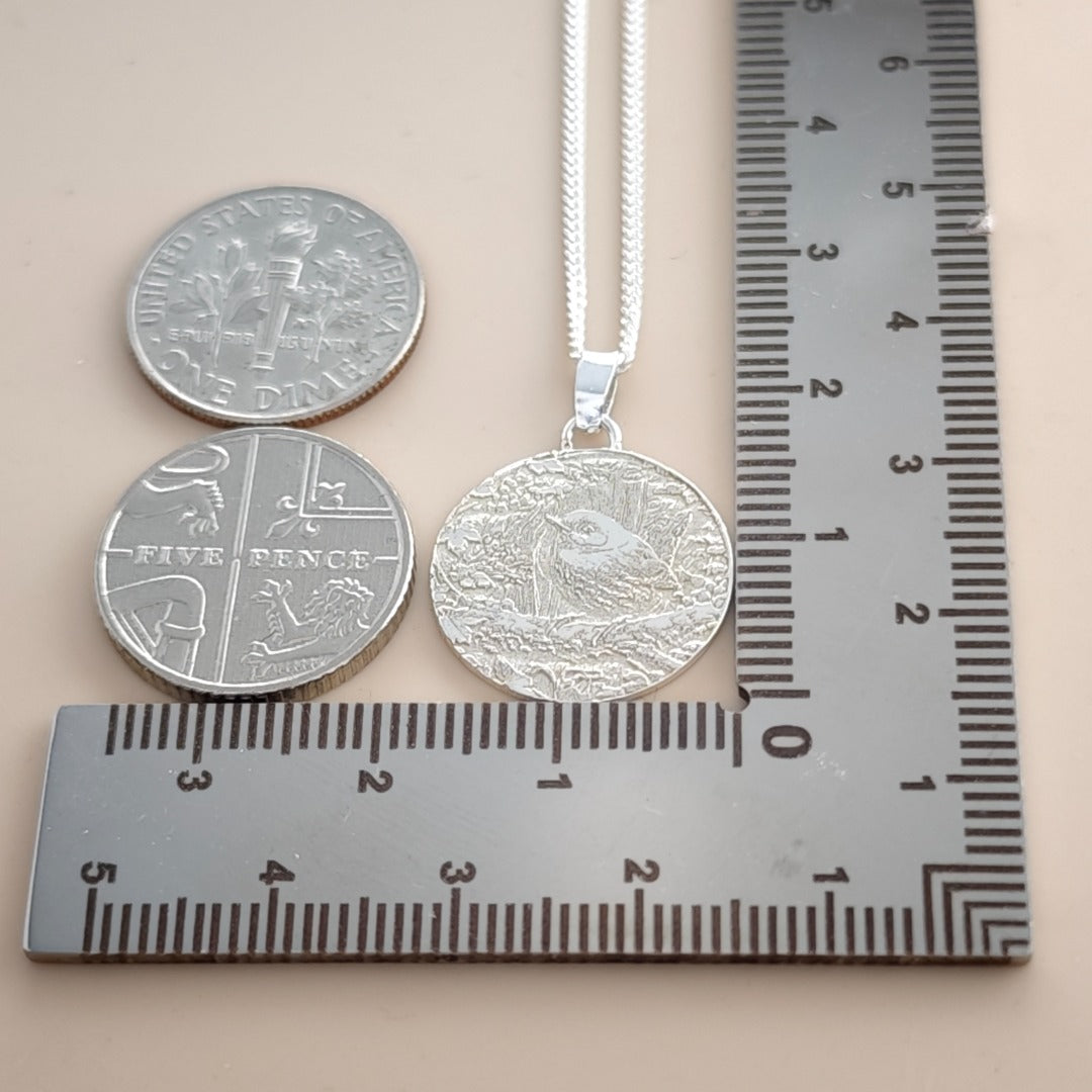 Wren Engraved Sterling Silver Coin Necklace
