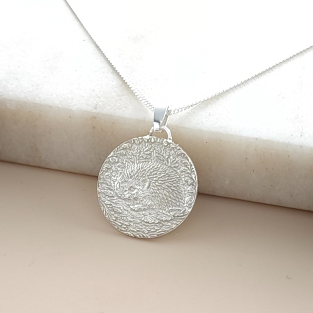 Hedgehog Engraved Sterling Silver Coin Necklace